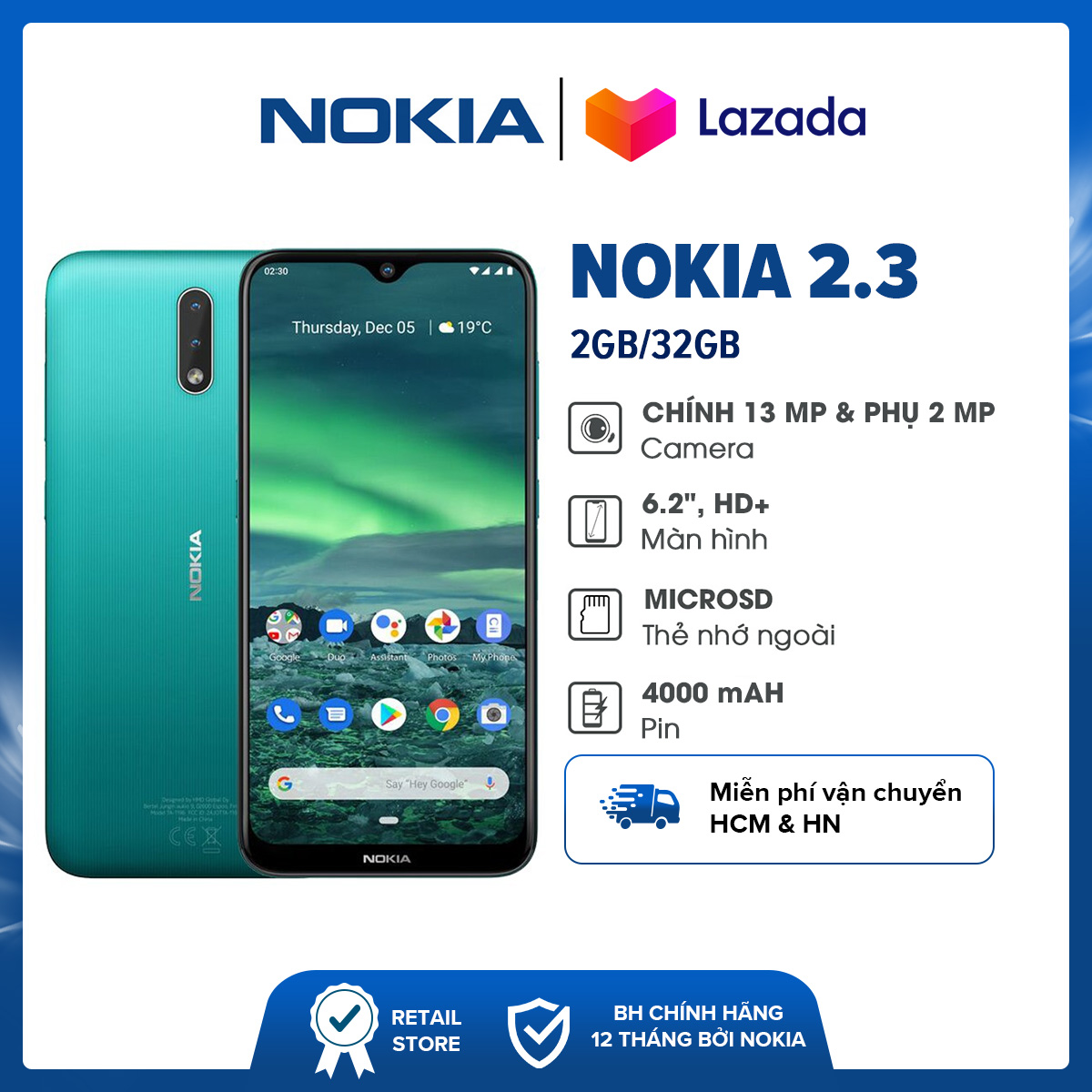 Điện thoại Nokia 2.3 (2GB/32GB) - Màn hình TFT 6.2"...