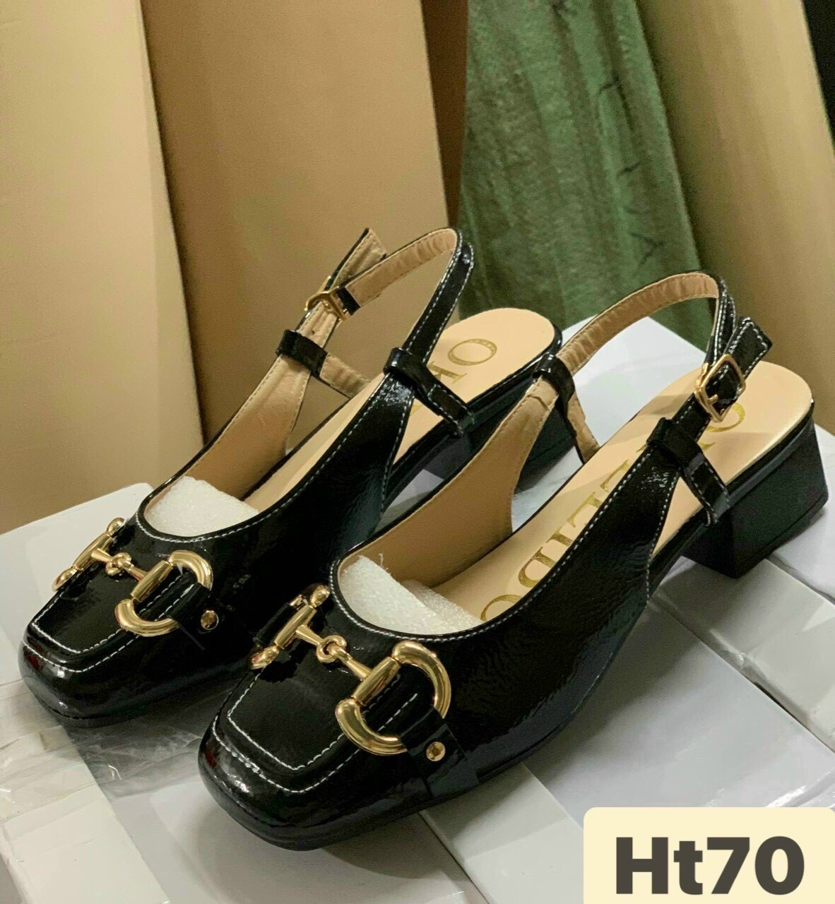 Sandal mũi vuông da mềm khoá sắt gót 3 phân cao cấp