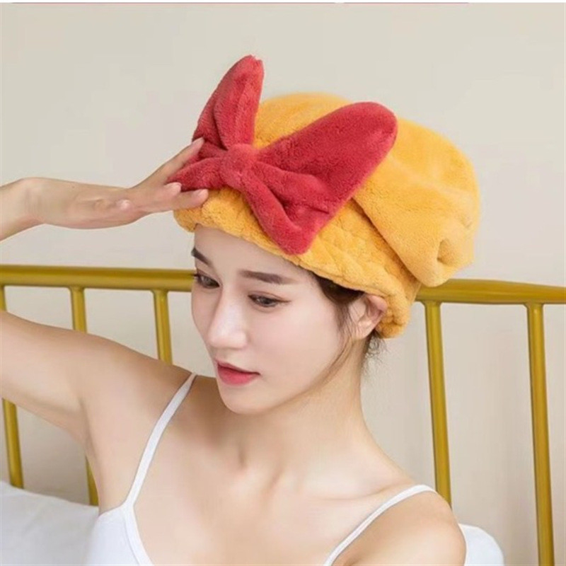 Khăn ủ tóc đính nơ, mền mịn, thấm hút tốt (màu ngẫu nhiên)