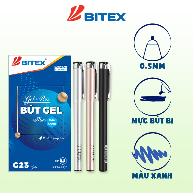 Bút gel Bitex G23 mực xanh cao cấp sang trọng 1 cây màu ngẫu nhiên