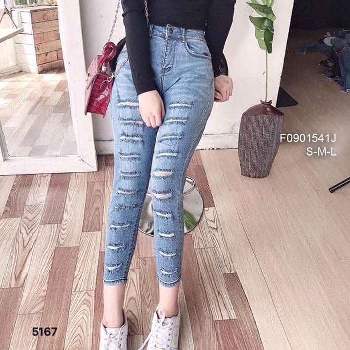 ( VIDEO KÈM ẢNH THẬT) QUẦN JEAN  BÒ BÓ CO DÃN RÁCH NHIỀU 5167 CỰC CHẤT PHUONGMART