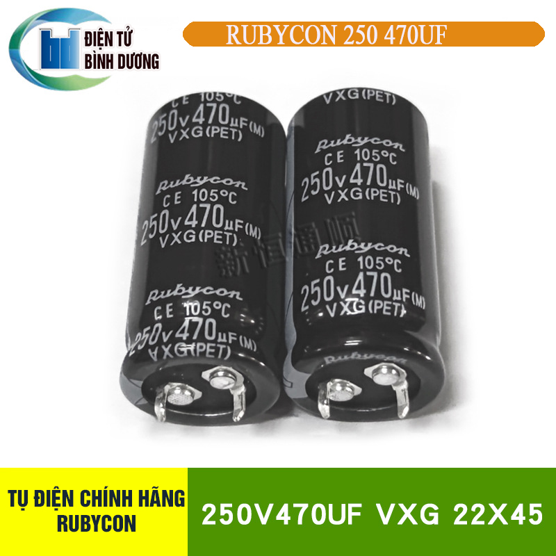 Tụ hóa Rubycon 250V 470uF kích thước 40*22mm mới 100%