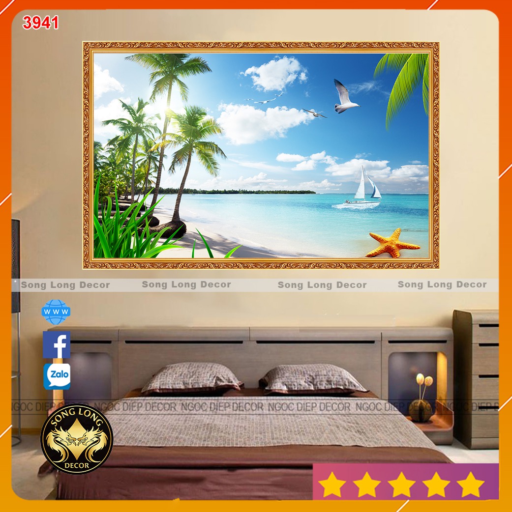 Tranh dán tường 3d phong cảnh biển - 920004481- tranh 3d phòng khách - song long decor