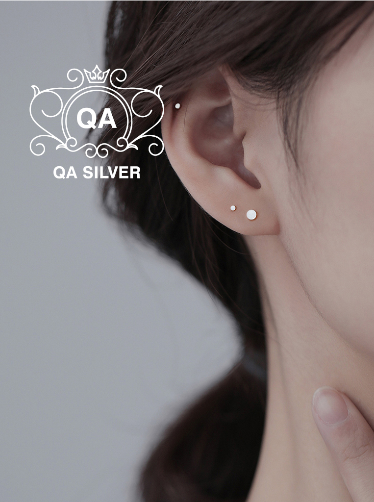 Bông tai bạc 925 đinh tán tròn dẹt khuyên nụ nam nữ đen S925 MINIMAL QA Silver Earrings EA200407