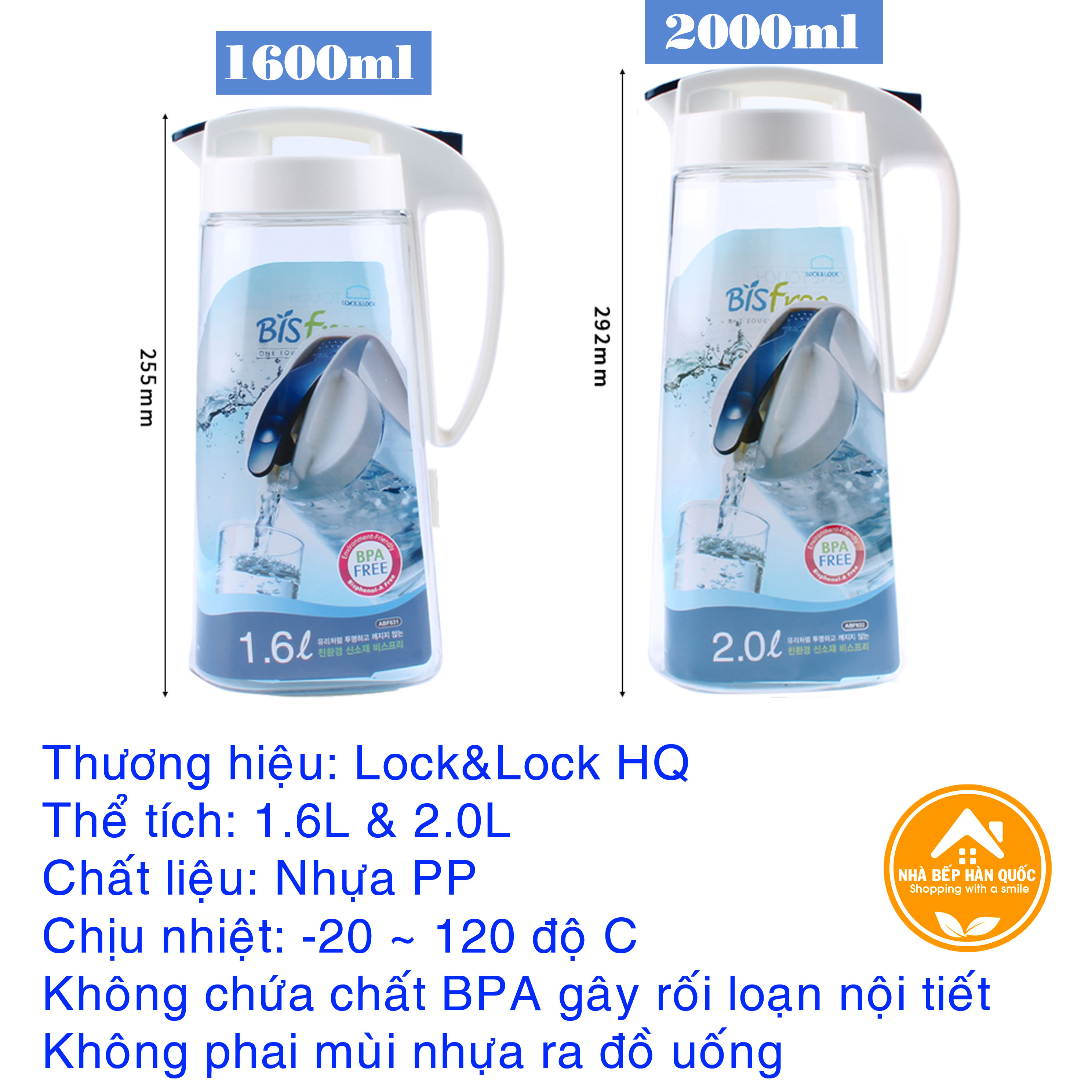Bình nước, bình đựng nước Lock and Lock Bisfree One Touch ABF631 (1.6L) & ABF632 (2L)