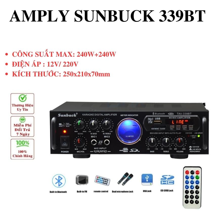Amply bluetoth, amly karaoke bluetooth Sunbuck 339bt, bộ khuếc đại âm thanh xe hơi, gia đình cao cấp dùng điện 12v hoặc 220v. BẢO HÀNH UY TÍN