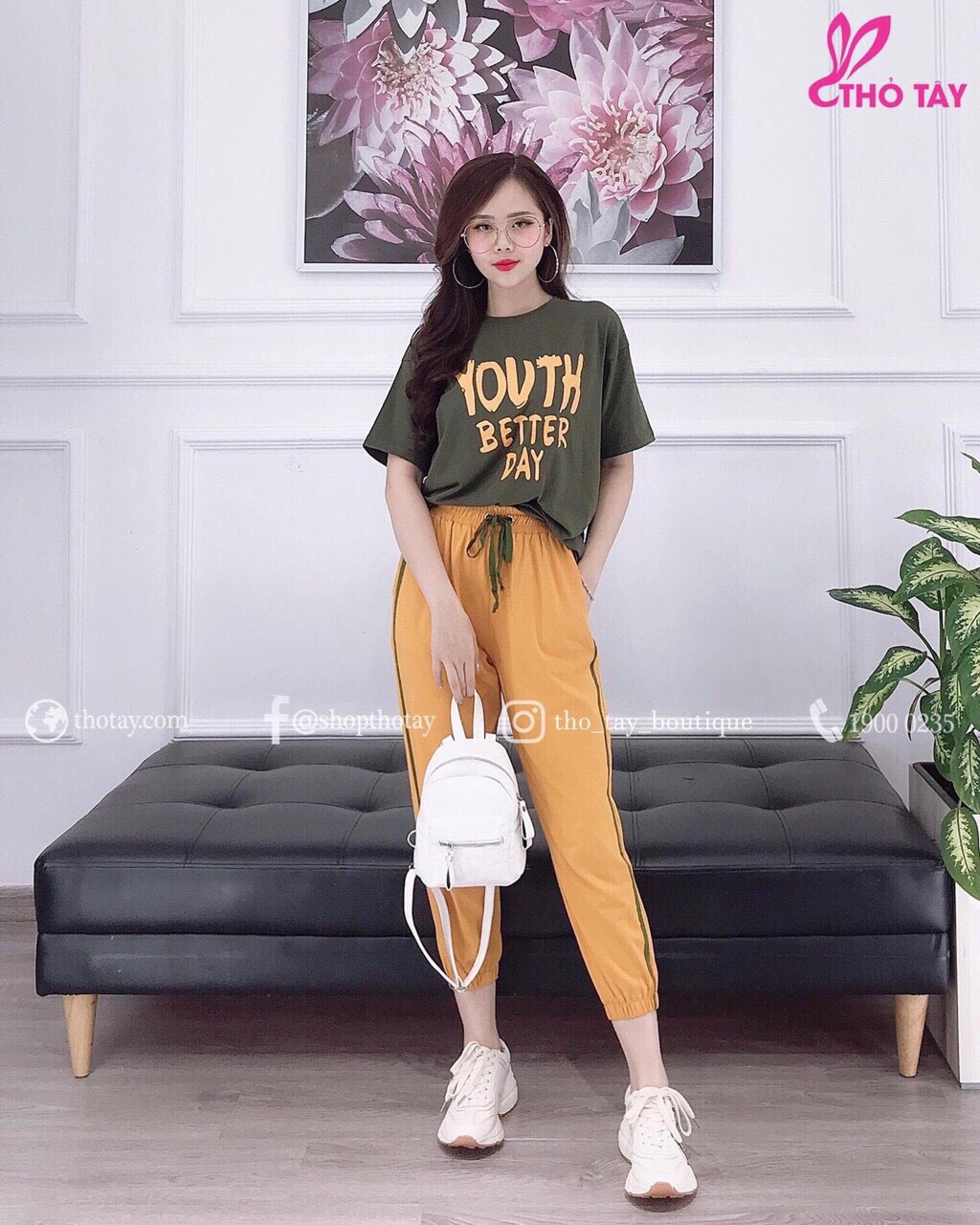 Set bộ nữ áo thun tay ngắn in chữ kèm quần ống túm