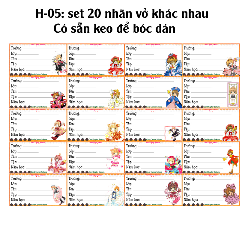 Nhãn vở Thủ lĩnh thẻ bài SAKURA (set 20 nhãn vở)