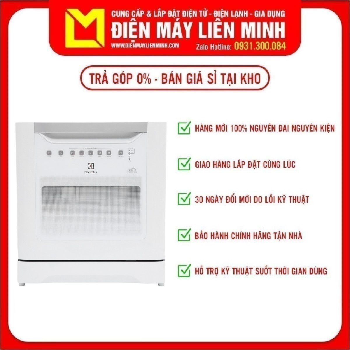 TRẢ GÓP 0% - Máy rửa chén mini Electrolux ESF6010BW 1480W 8 bô chén Rửa nước nóng Chức năng rửa nhanh Cửa máy bằng kính cho phép theo dõi quá trình rửa  Rổ đựng muỗng đũa tiện lợi