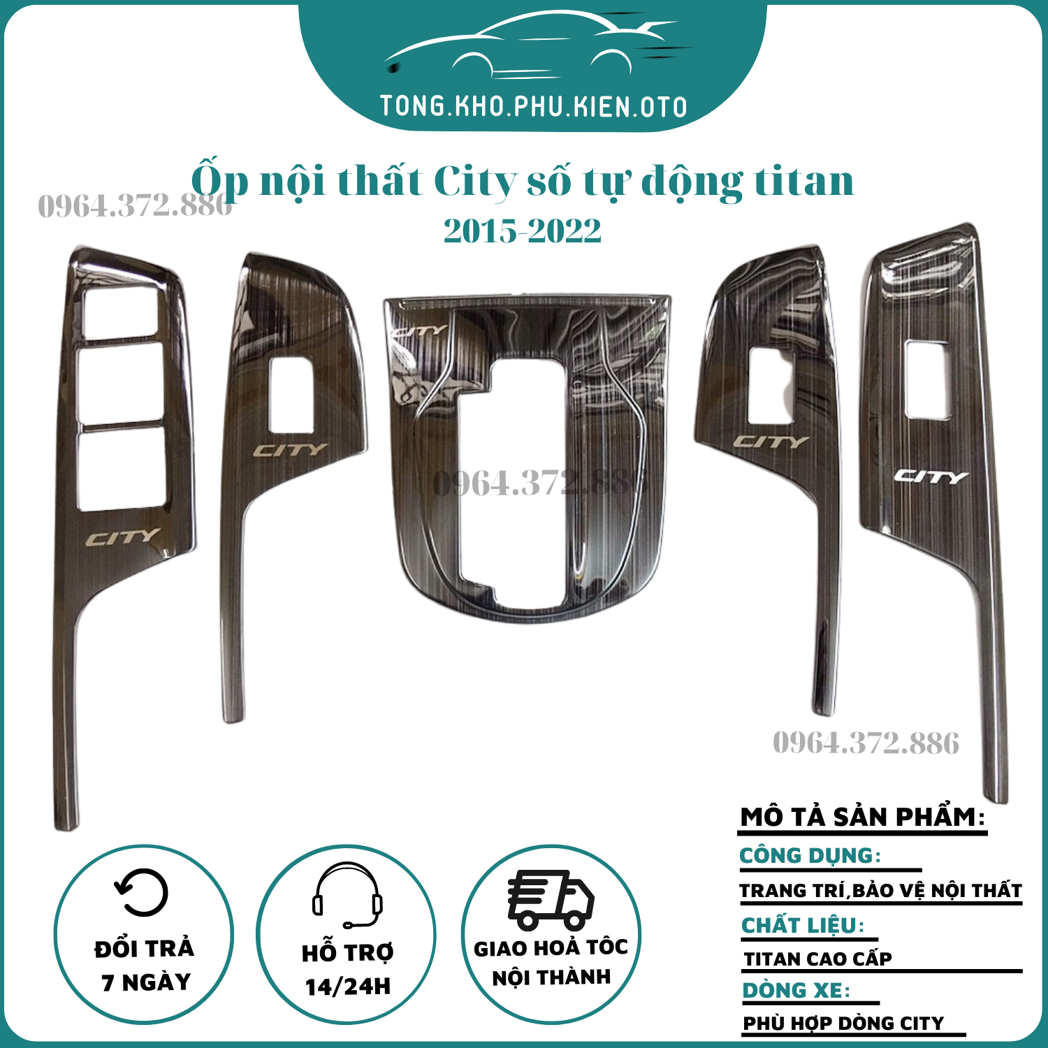 Ốp Nội Thất Xe Honda City 2015 - 2022 số tự động, Titan cao cấp