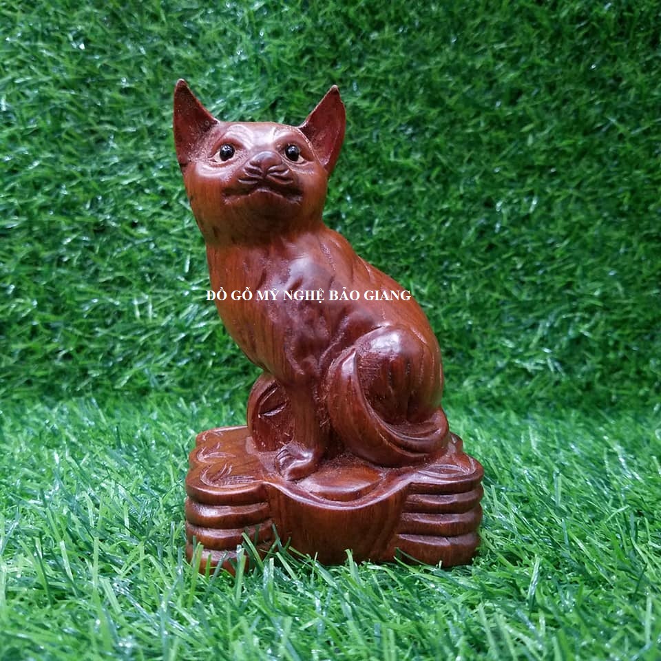 Tượng con mèo gỗ hương