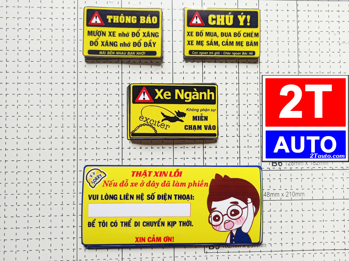 Bộ 3 Tem cảnh báo, logo cảnh báo dán xe máy ô tô, sticker ngộ nghĩnh cảnh báo chú ý mượn xe