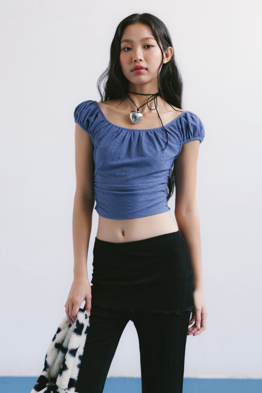 LIBÉ WORKSHOP - Áo thun croptop nhún eo màu xanh dương