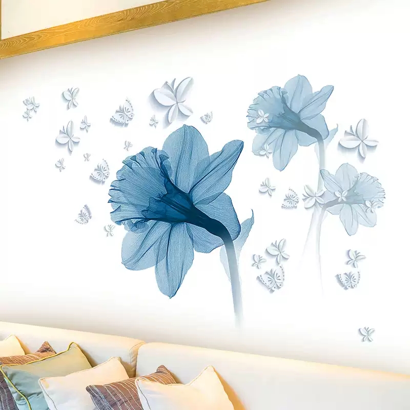 Decal dán tường: Hoa pha lê xanh cách điệu DC212