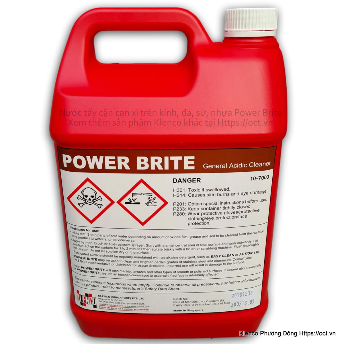 Dung dịch tẩy cặn CANXI Rỉ ố bề mặt Power Brite (tính Acid)