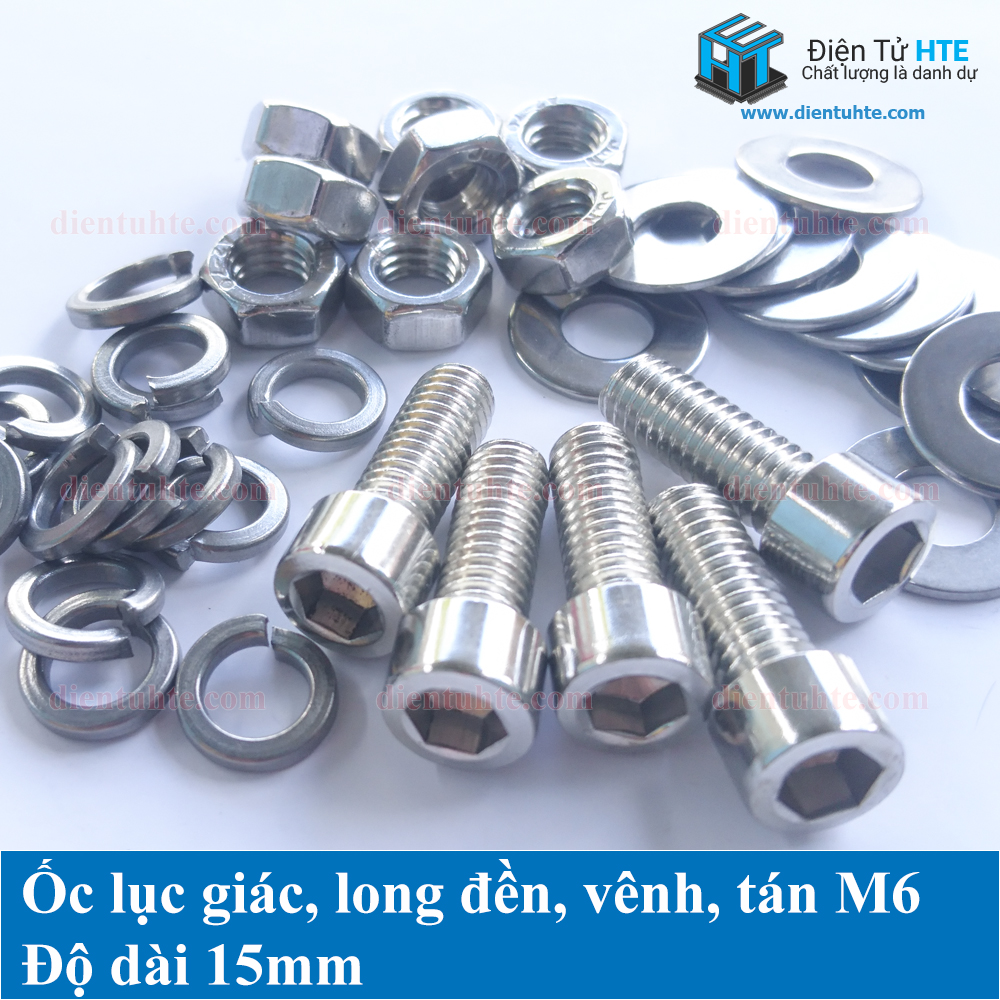 Ốc lục giác M6, kèm long đền, vênh, tán