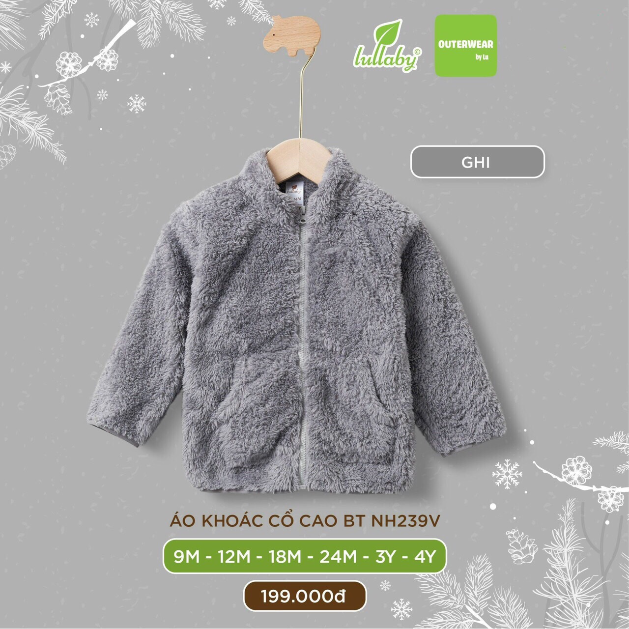 Áo khoác lông kéo khóa cổ cao mềm mại trẻ em Lullaby