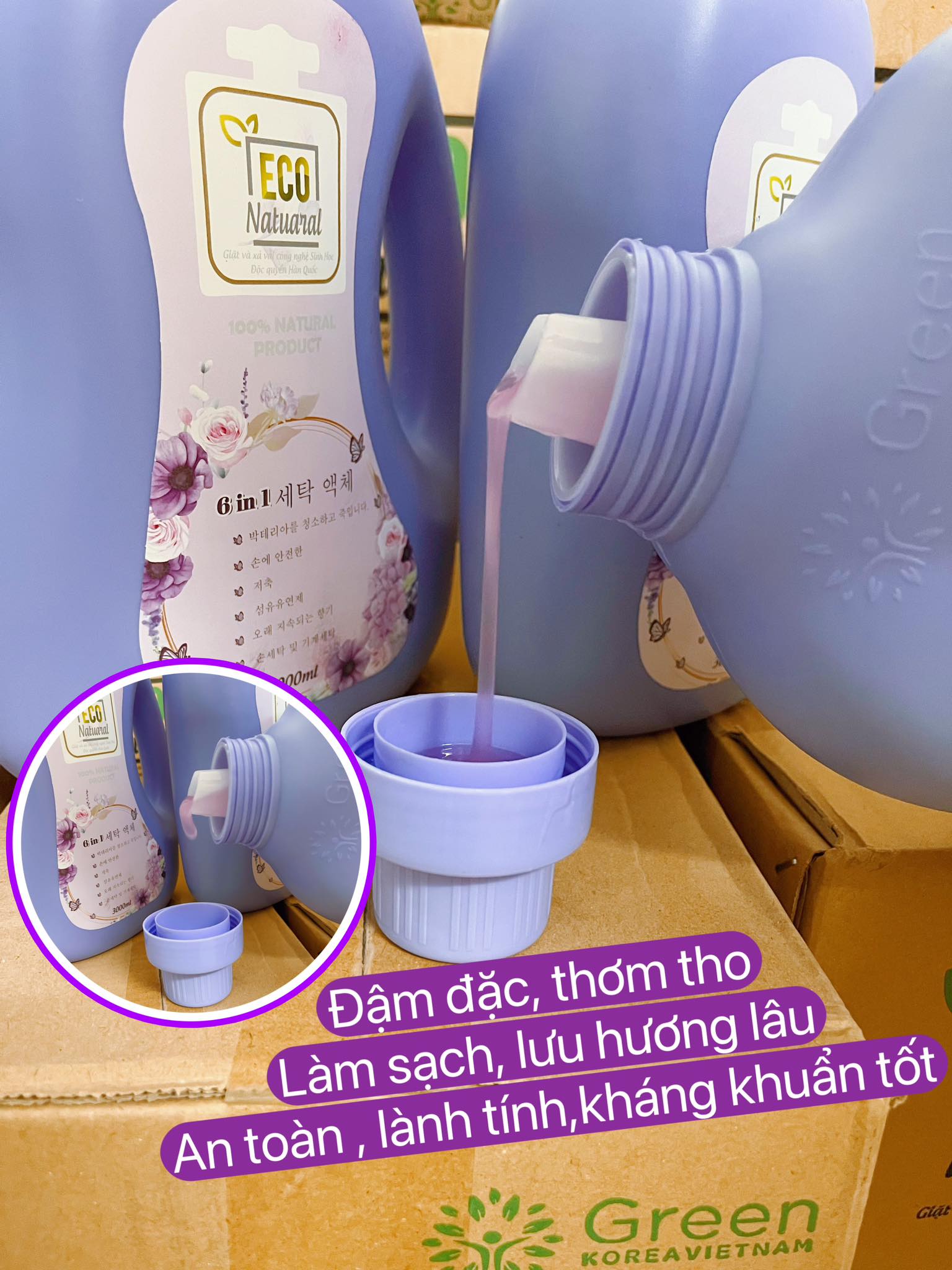 Túi Nước giặt xả ECO NATUARAL hương hoa - 2 túi 6 lít