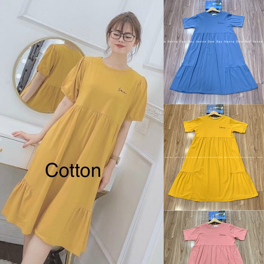 [SIZE 40-95KG] Đầm bầu thun cotton lạnh mặc ở nhà dáng suông có dáng dài giá rẻ tại hcm có big size, Vải thun cotton loai 1 mềm mát không xù không nhăn