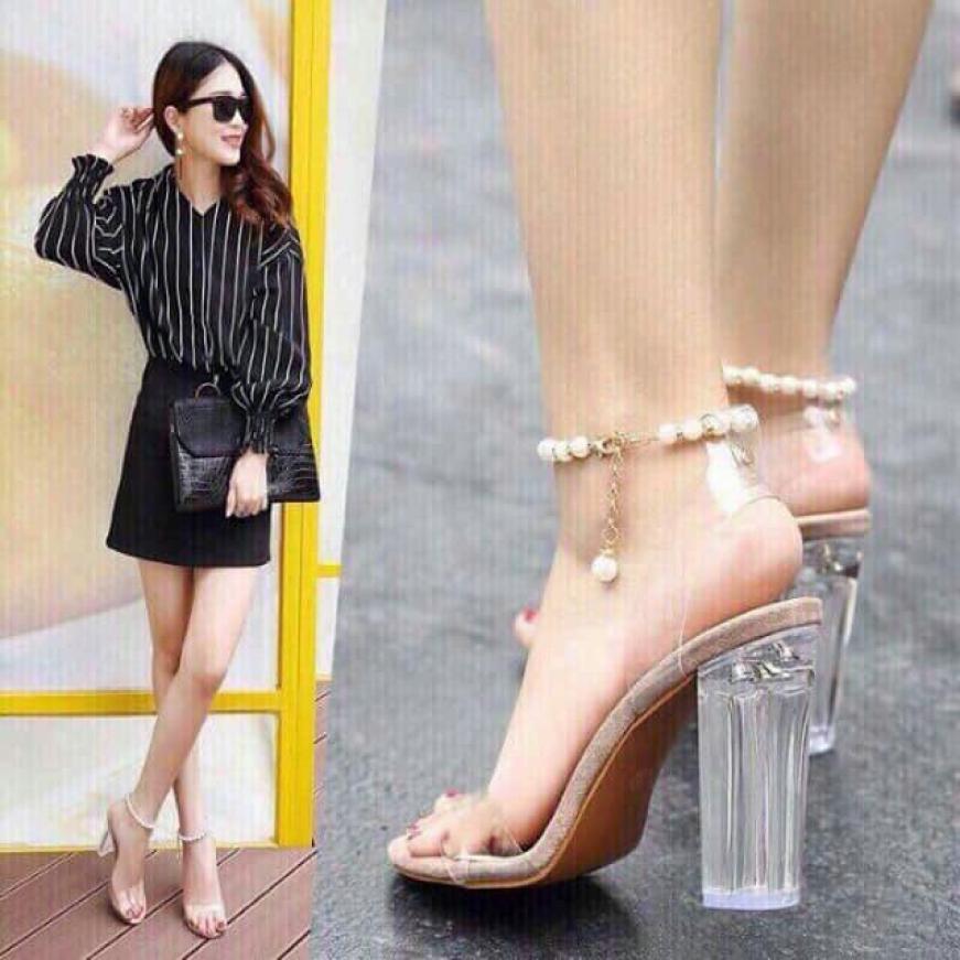 (xả kho) Giày Sandal Cao Gót Nữ Quai Ngang Trong Suốt, Quai ngọc THỜI TRANG NỮ SUMO SHOP phong cách hàn quôc giá rẻ