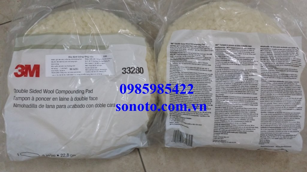 Phớt lông cừu đánh bóng 3m 2 mặt hãng 3m 33280 9inch 22.8cm - pad đánh bóng bước 1 - chăm sóc xe - lông cừu 3m