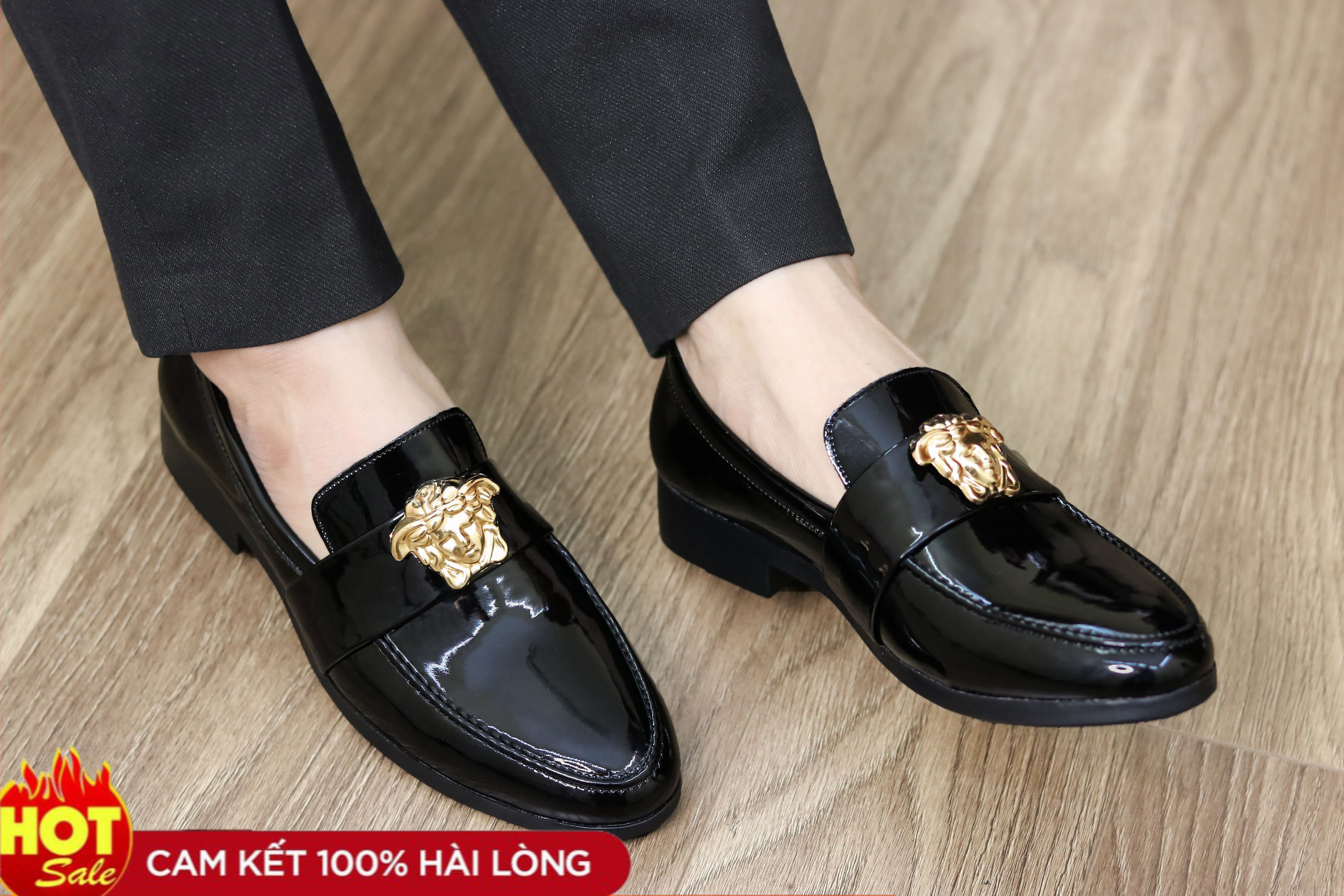 Giày Lười Da Bóng Nam Giá Rẻ Đế Khâu Chắc Chắn Tăng Chiều Cao 3cm Mã L182 Hàng Việt Nam ( Đen )