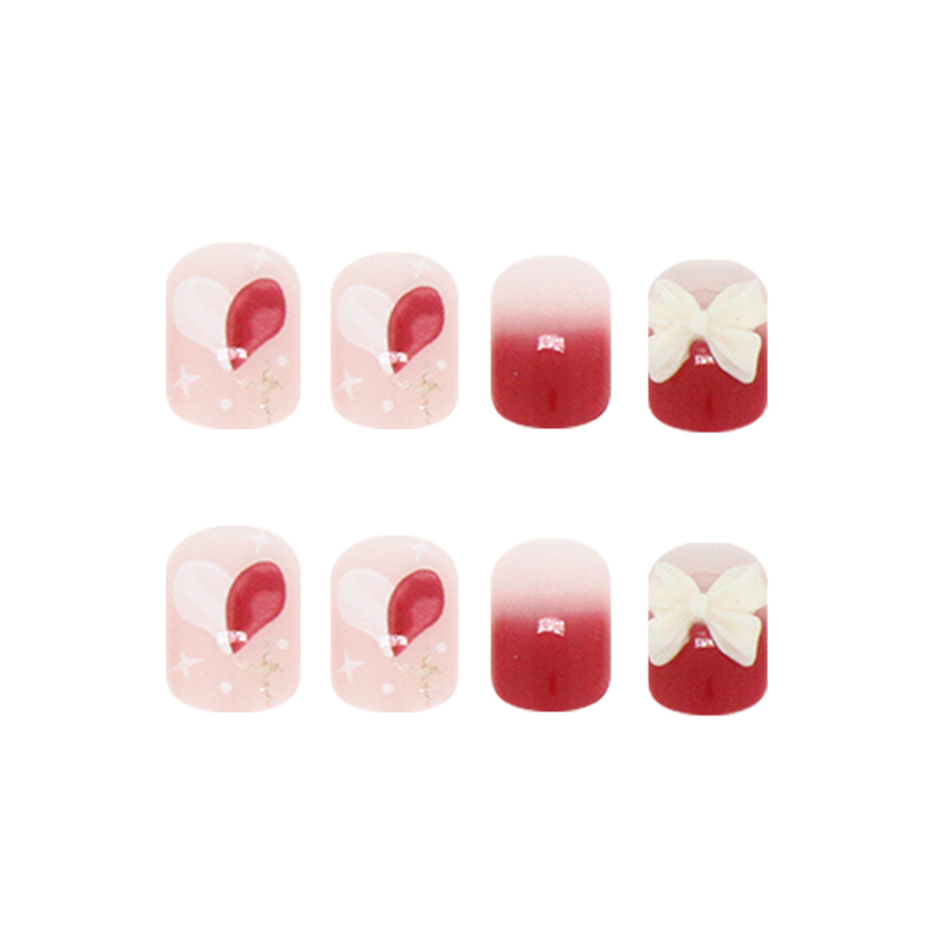 Bộ 24 móng tay giả ngắn đỏ nhũ đính đá nơ 💖💖 SẴN KEO DÁN 💖💖