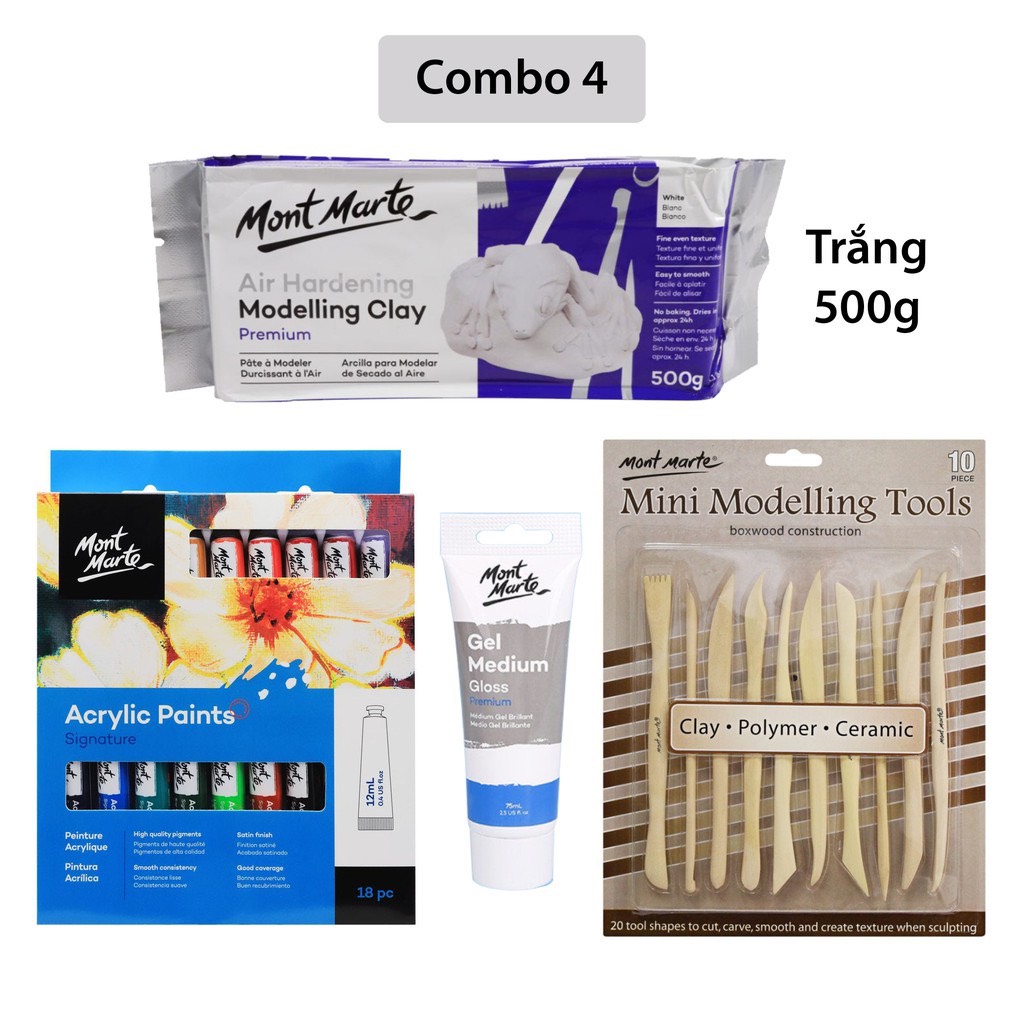 Combo Đất Sét Tự Khô Mont Marte và dụng cụ (Air Hardening Modelling Clay)