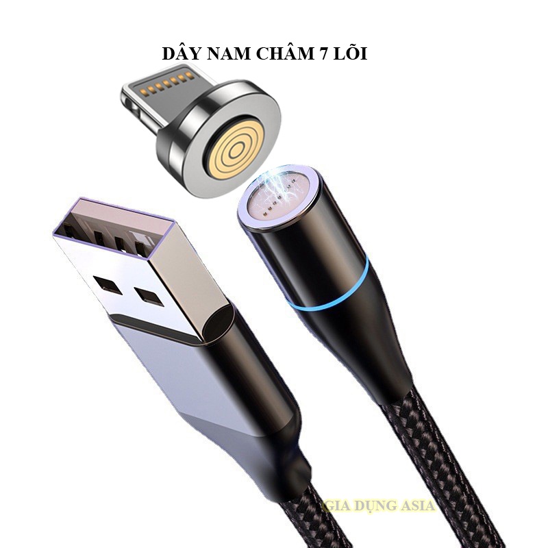 Cáp sạc nhanh nam châm 3 đầu xoay 360 độ có led cao cấp