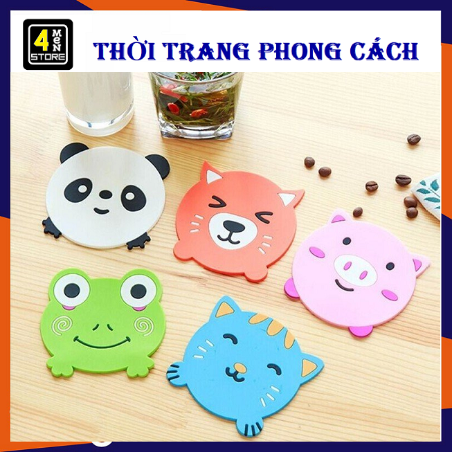 Đế lót ly sillicon hình thú siêu dễ thương loại không có viền - miếng đế lót ly nước hình thú cute nhiều màu