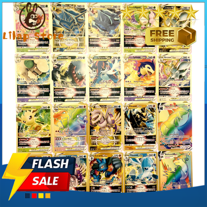 Thẻ Bài Pokemon Lá Vàng Thẻ Tcg Phiên Bản Tiếng Anh Pokemon Hoạt Hình Anime Cho Người Hâm Mộ Bộ Sưu Tập - Bài pokemon kim loại mạ vàng cao cấp - Thẻ bài pokemon bằng kim loại - thẻ bài pokemon rát vàng - bộ bài pokemon