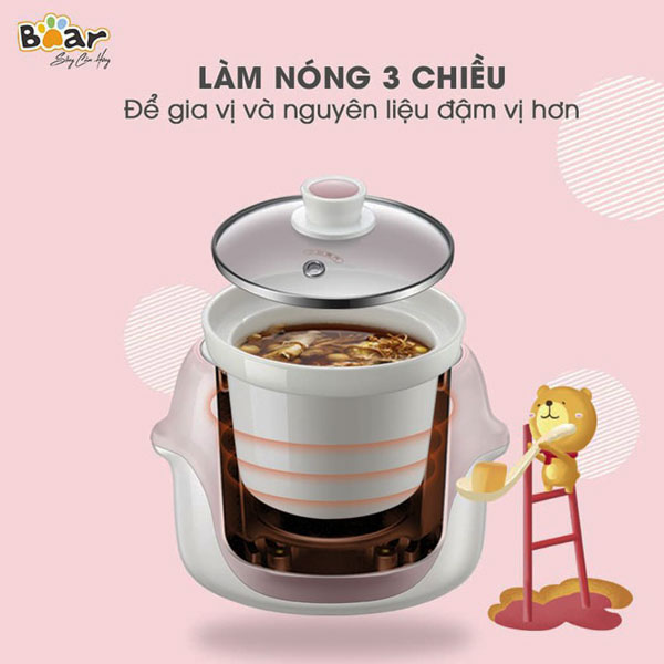 Nồi nấu cháo chậm - chưng - hấp 1,6l hãng Bear