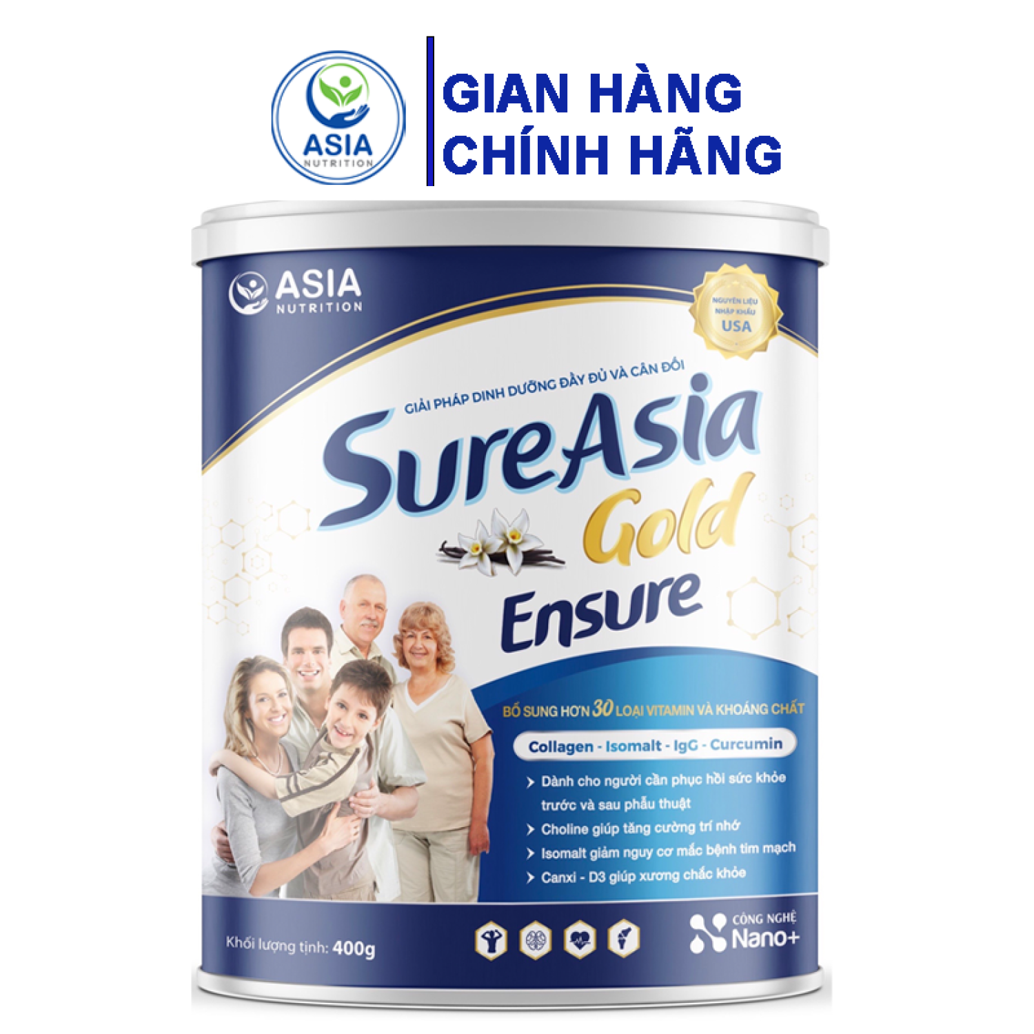 Sữa bột Ensure Sure Asia Gold Ensure 400g cao cấp nguyên liệu nhập khẩu từ
