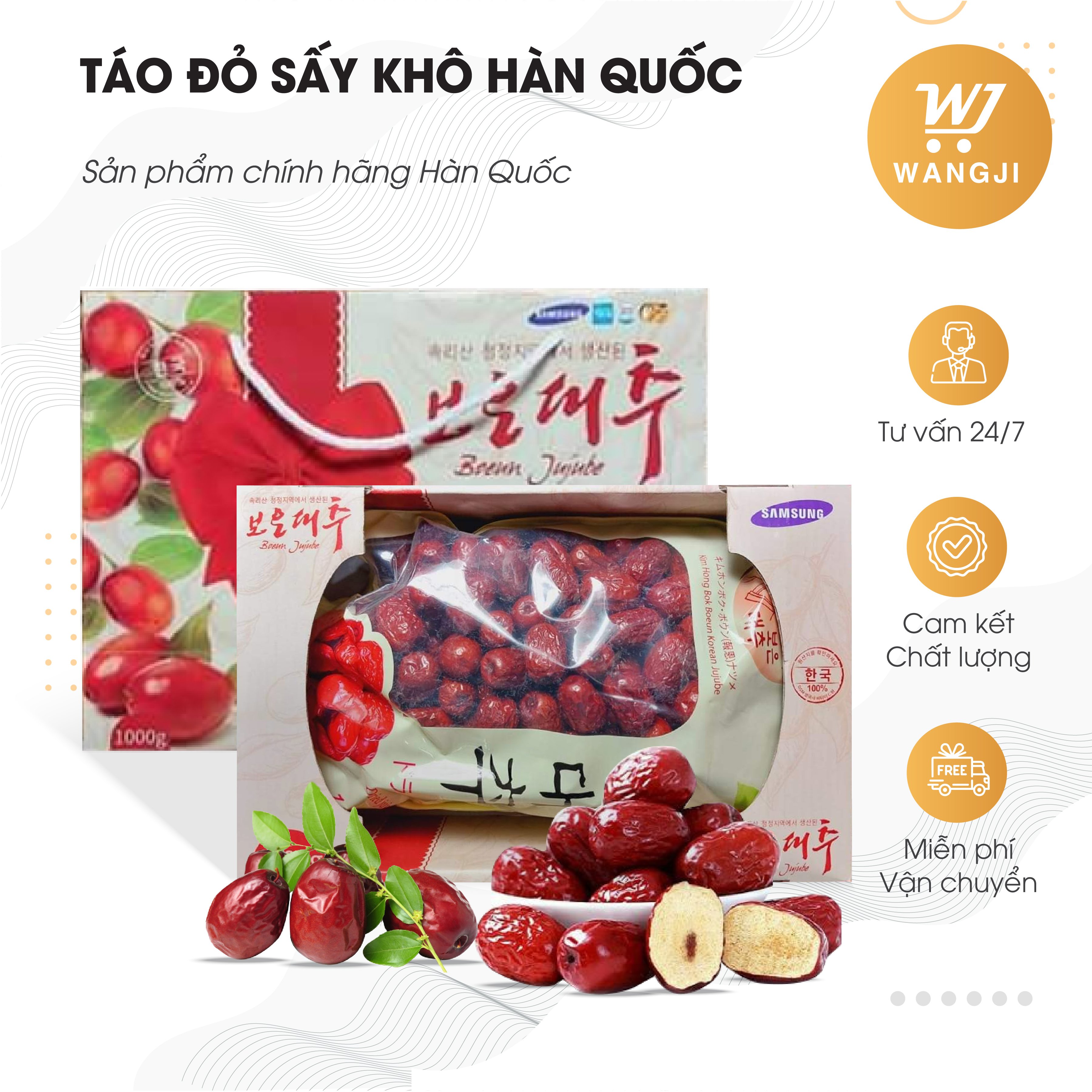 Táo đỏ khô Hàn Quốc hộp Samsung quả ngọt cùi đậm - Wangji