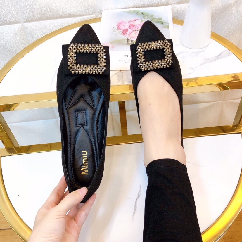 Giày búp bê nữ thời trang khóa đá, mũi nhọn kiểu dáng thanh lịch gót cao 2cm giá rẻ