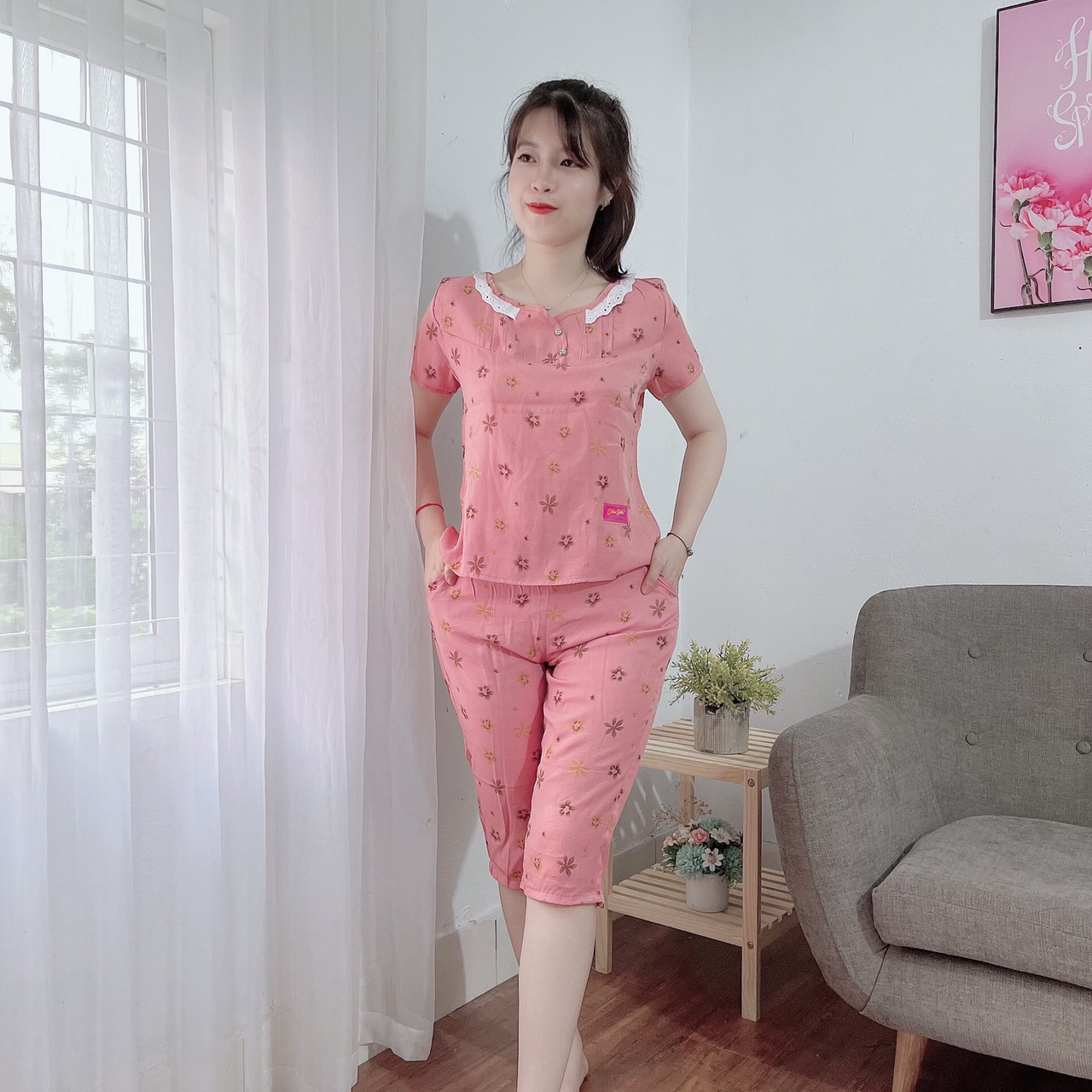 [Đồ Ngủ] Đồ Bộ Mặc Nhà Quần Lửng Chất Đũi Lạnh Loại 1