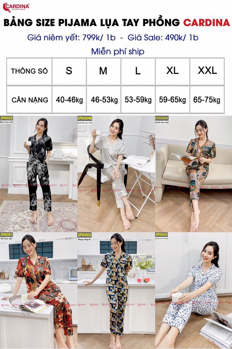 mã 2Pi03 - Pijama lụa tay phồng Cardina