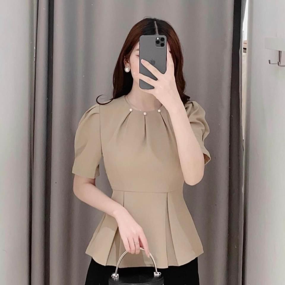 Áo thiết kế cổ xếp eo peplum tôn dáng