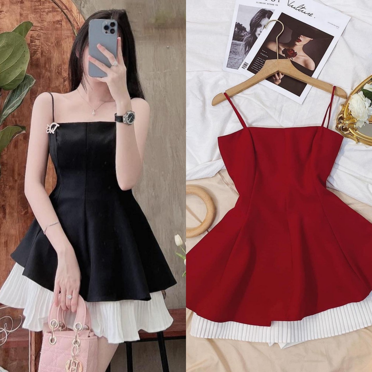 [Ảnh thật] Áo peplum 2 dây xòe lệch tà