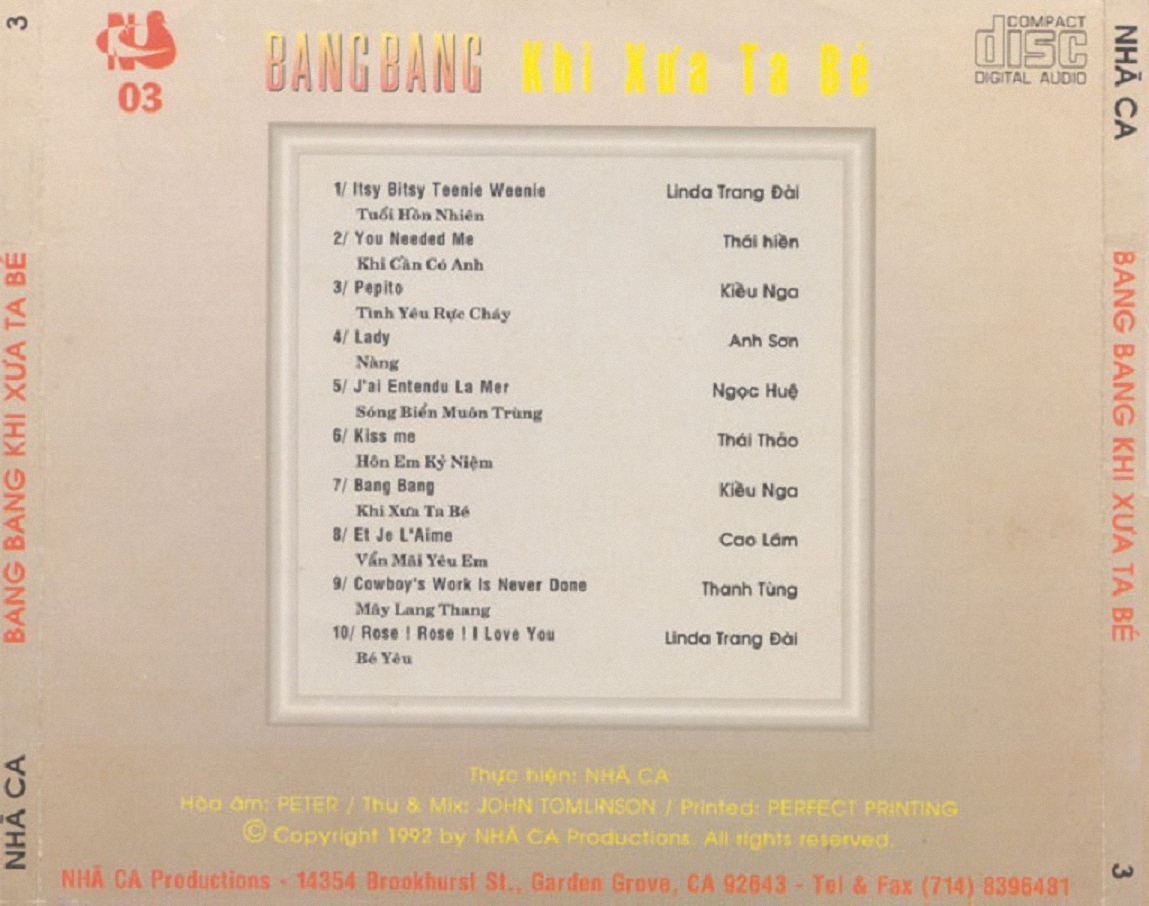 Bang Bang Khi Xưa Ta Bé (Nhã Ca CD003)