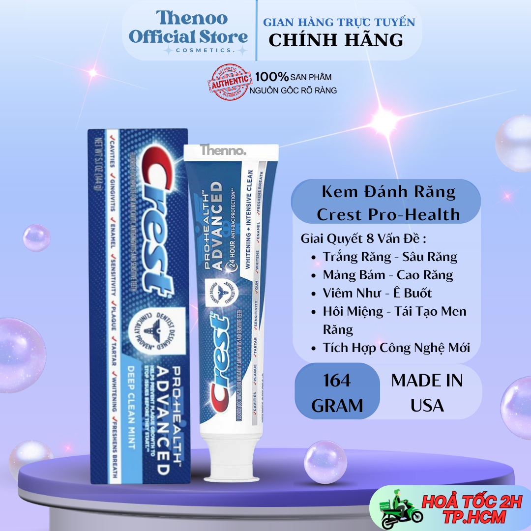 Kem Đánh Răng Crest Pro-Health Advanced Whitening 164g Giúp Răng Trắng Sáng Toàn Diện