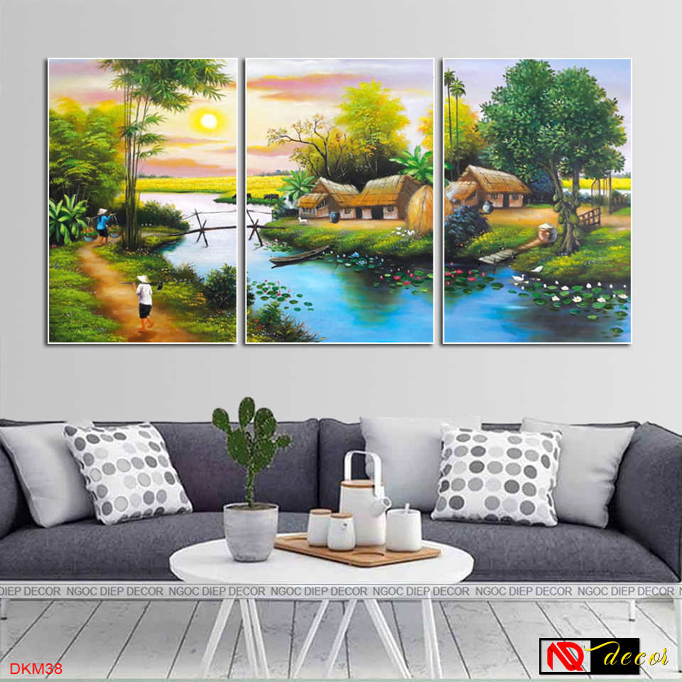Khung Tranh Dán Tường phòng khách Đồng Quê 3D -Trang décor phong cách hiện đại