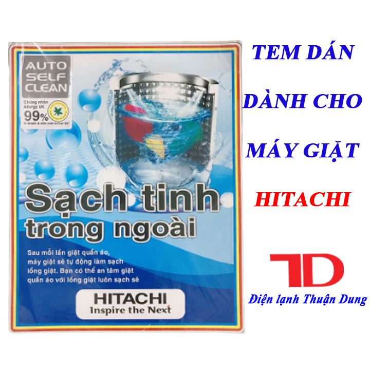 Tem dán dành cho máy giặt HITACHI, miếng dán trang trí máy giặt, Điện Lạnh Thuận Dung
