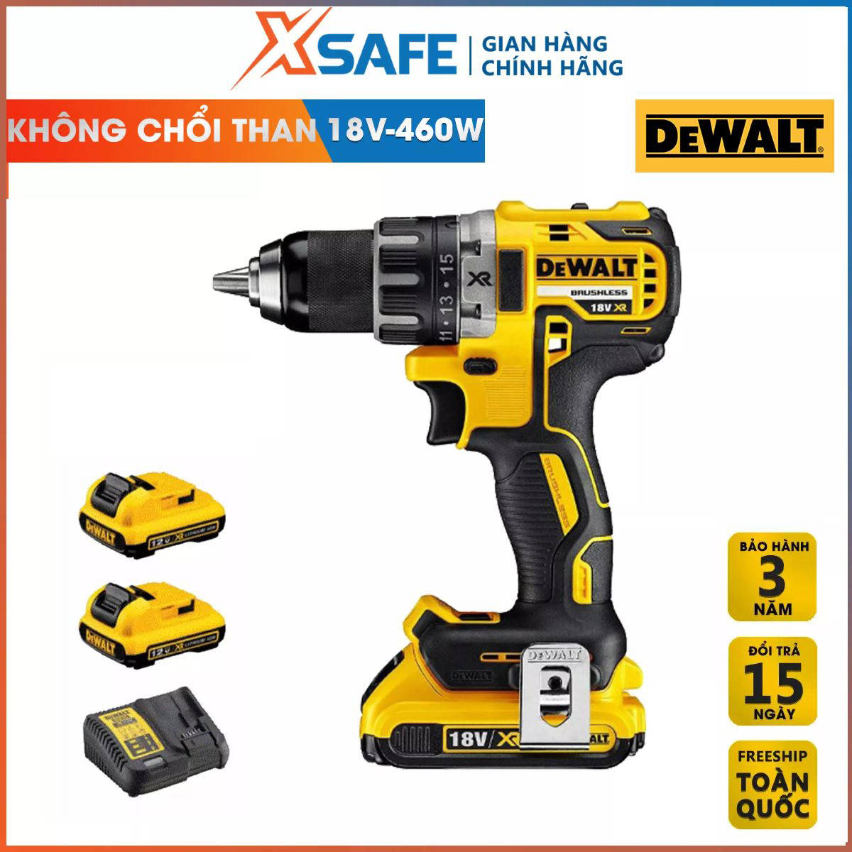 Máy khoan vặn vít động lực DeWalt DCD796M2 18V | Thiết kế gọn nhẹ Động cơ không chổi than công suất cực mạnh 460W |