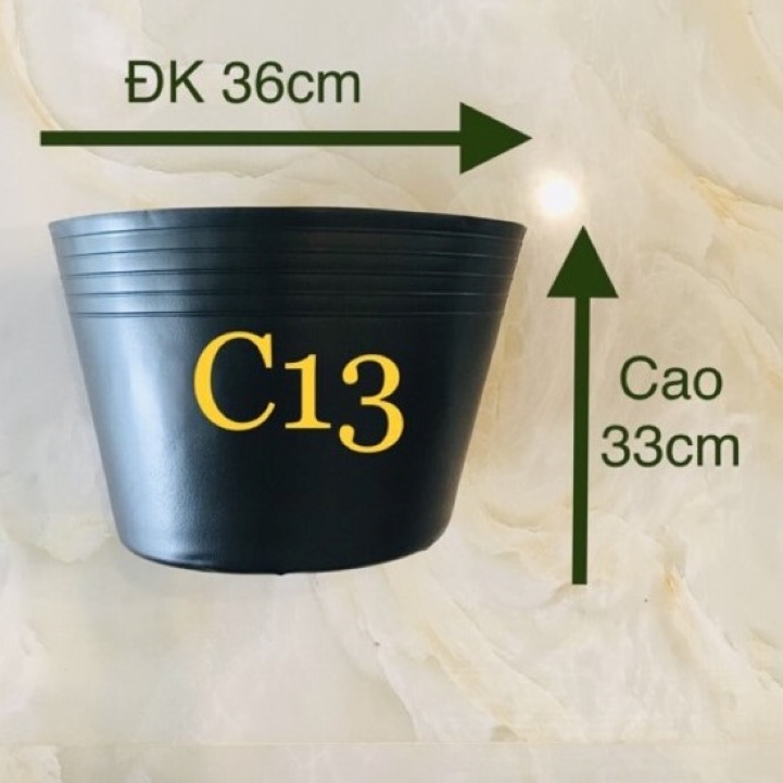 Chậu nhựa dẻo đen C13 (36x33cm)- chậu nhựa dẻo, nhẹ, bền, chậu trồng cây giá rẻ  (Vườn Sài Gòn )