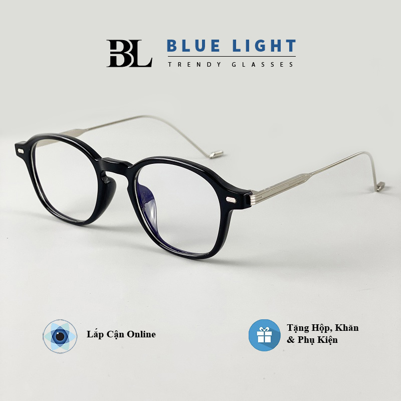 Gọng Kính Cận Kính Giả Cận Nam Nữ Chống Ánh Sáng Xanh Mắt Vuông Nhỏ Càng Kim Loại Hàn Quốc - BLUE LIGHT