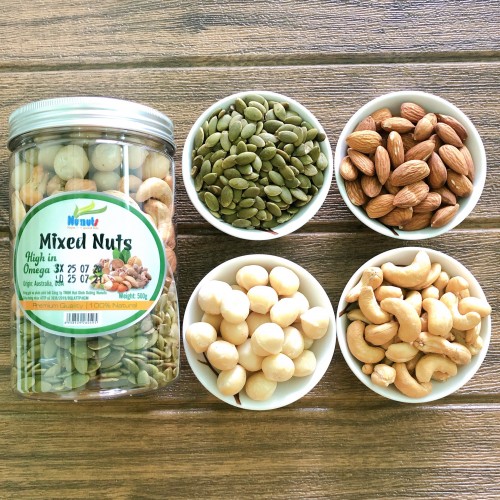500Gr Mix 4- Mix 4 Hạt Đã Tách Vỏ(Hạnh Nhân, Macca, Hạt Điều, Hạt Bí) - Mix Hạt Dinh Dưỡng, Tăng Cường Vitamin, Tốt Cho Bà Bầu