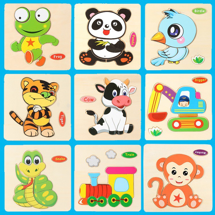 Combo 6 3D paintings smart 3D blocks wooden puzzle creative puzzle toy variable theme building blocks for kids model selection, stimulate the development of memory, visual comparison skills
