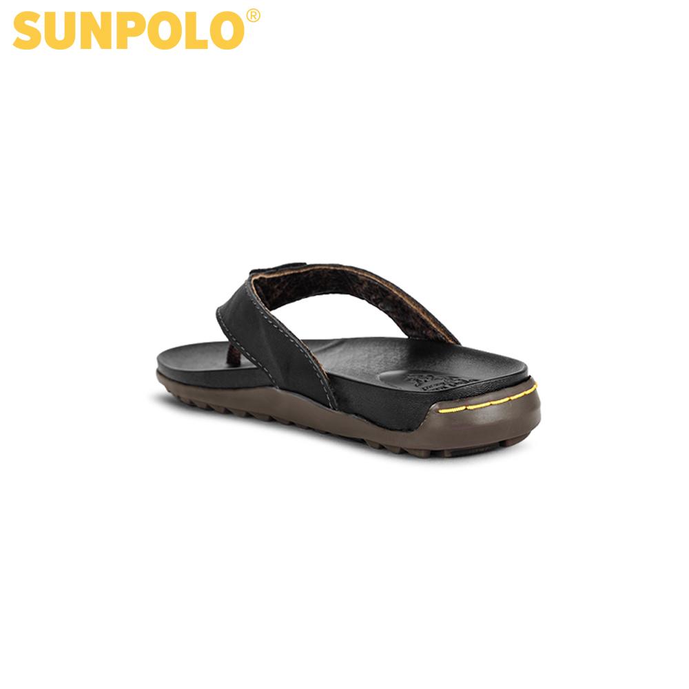Dép kẹp nam da bò SUNPOLO đế cao su may khâu bền bỉ KEP013