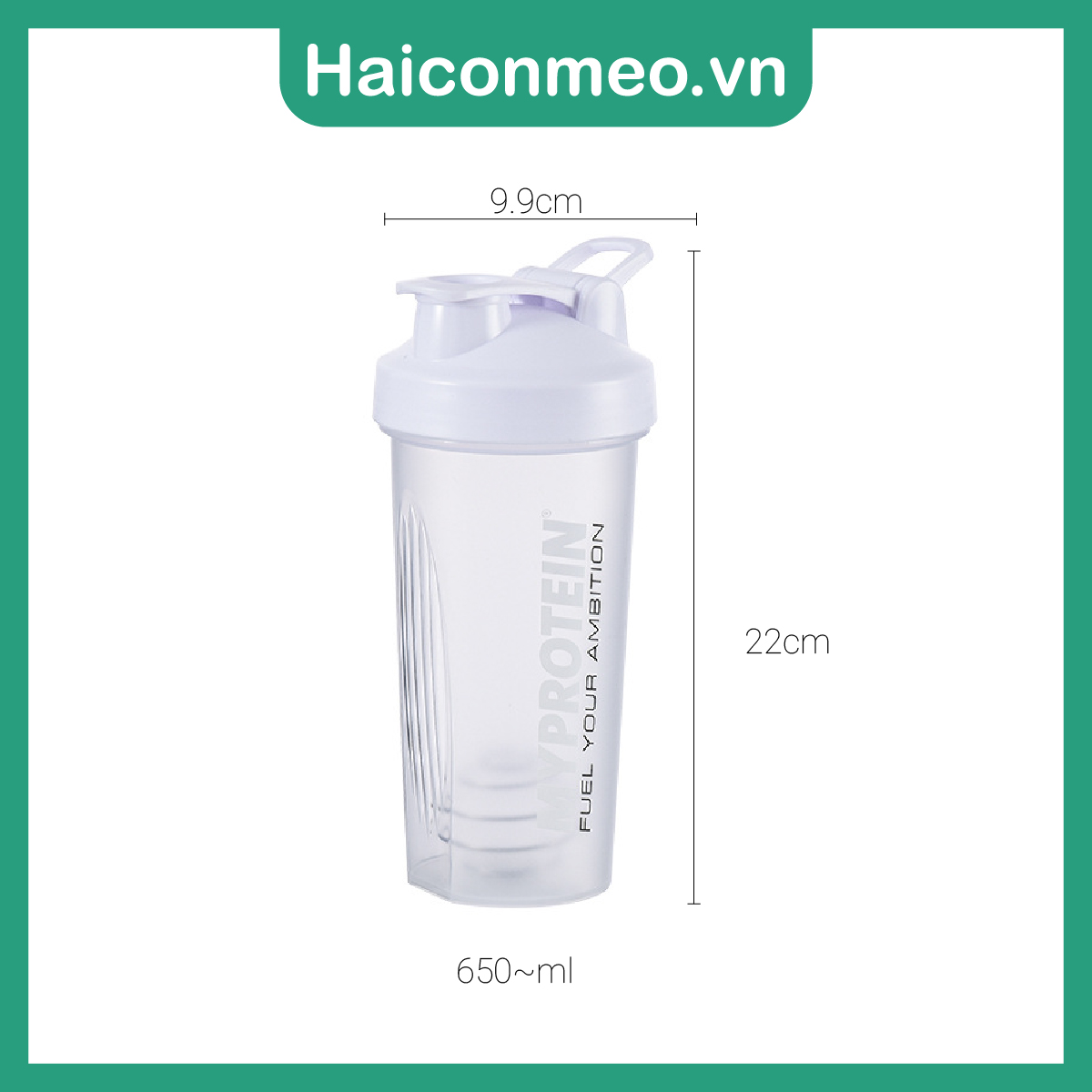 HCM Bình thể thao lắc whey 650ml tặng kèm bóng lắc inox